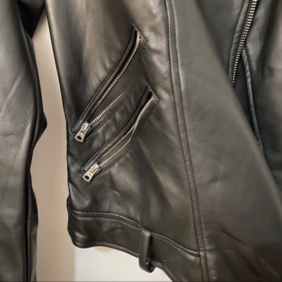 Zara Black Moto Faux Leather Jacket Small - Picture 8 of 8